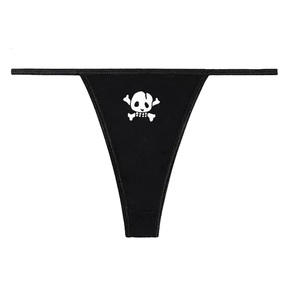 BLACK SKULL THONG PANTY Y2K SKULL
