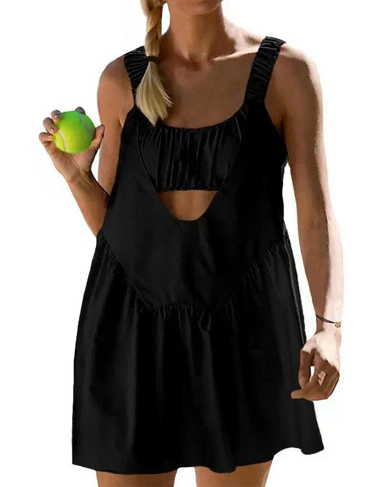 BLACK SLEEVELESS MINI DRESS SET - IDEAL TENNIS DRESS SET FOR ACTIVE WEAR