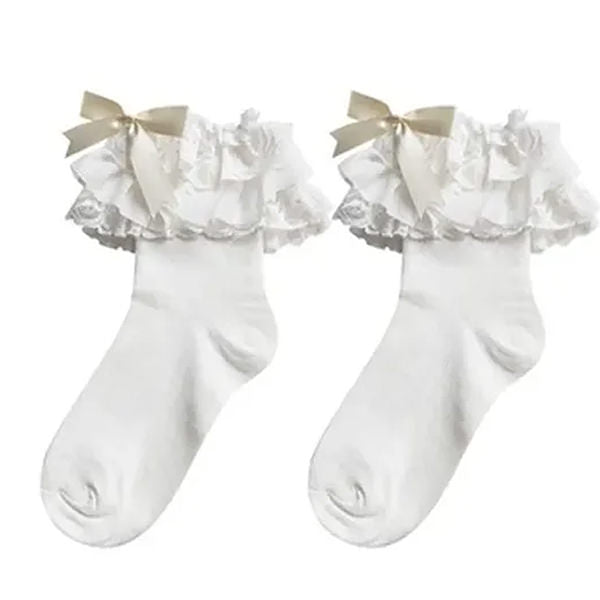 BLACK SOCKS WITH WHITE LACE AND BOWS FOR WOMEN
