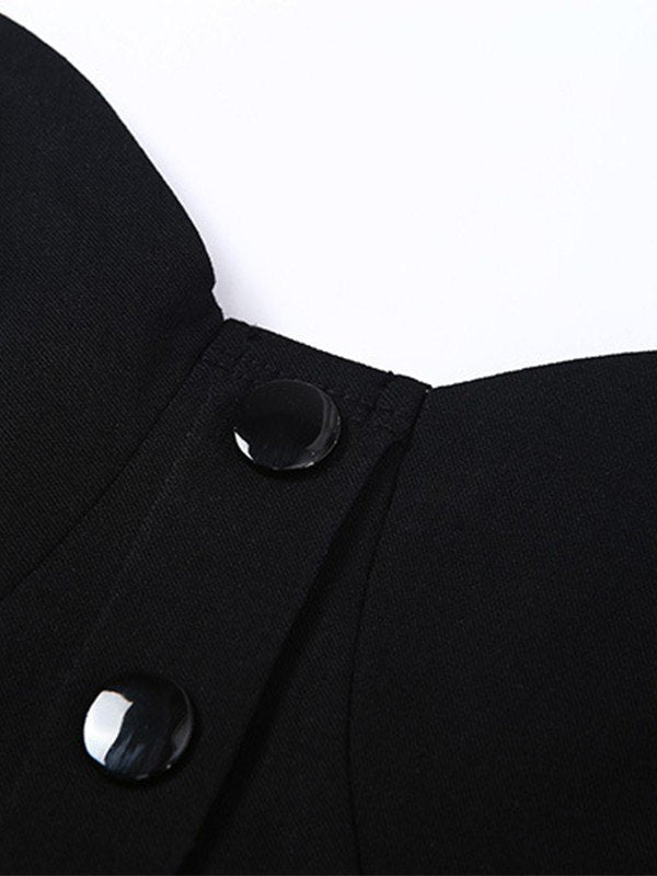 BLACK STRAPLESS BUTTON-DOWN TOP WITH CHIC BANDEAU CORSET DESIGN