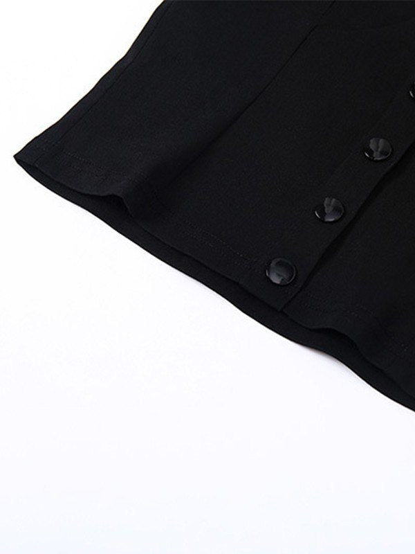 BLACK STRAPLESS BUTTON-DOWN TOP WITH CHIC BANDEAU CORSET DESIGN