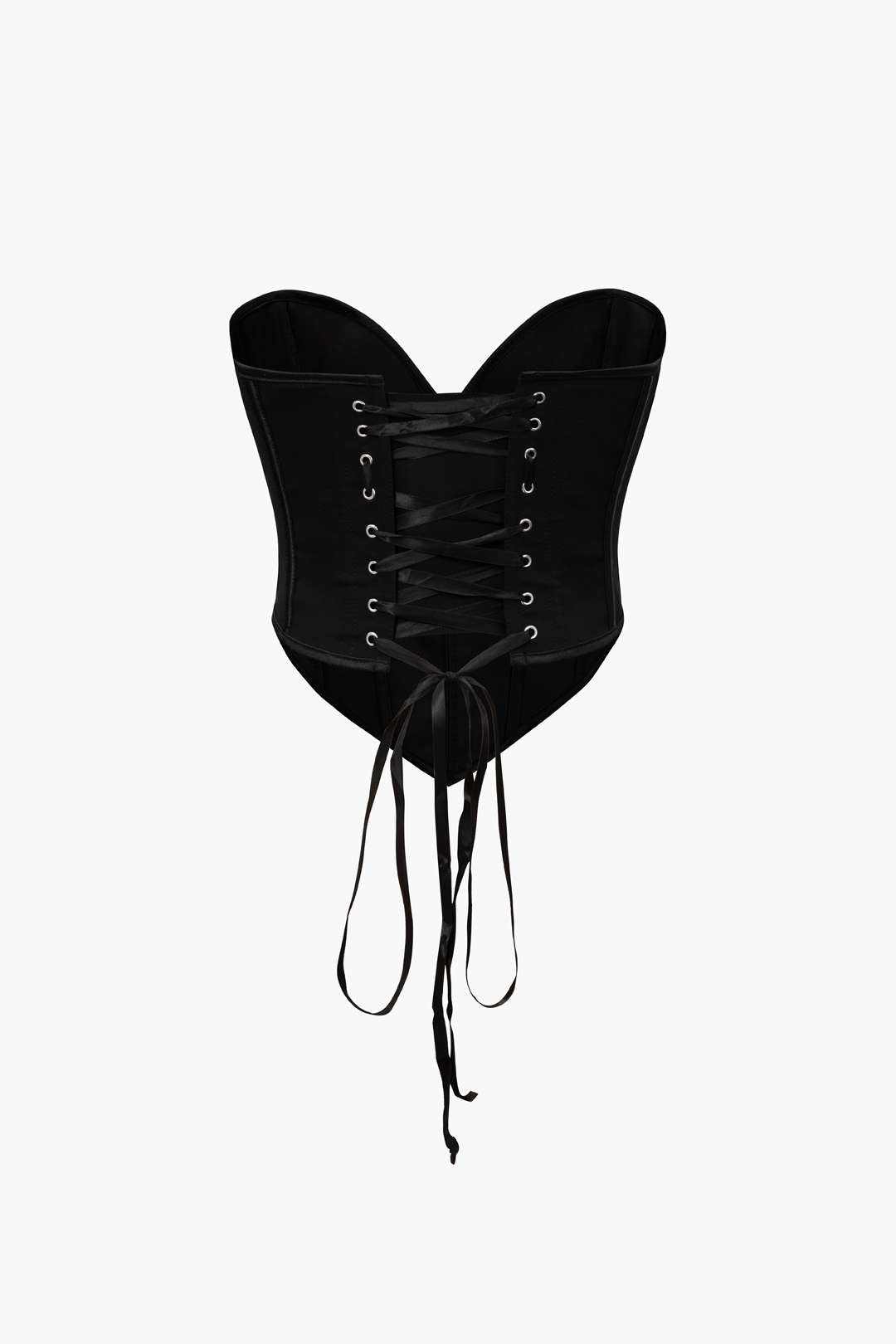 BLACK STRAPLESS CORSET TOP WITH TIE CLOSURE FOR CASUAL OCCASION