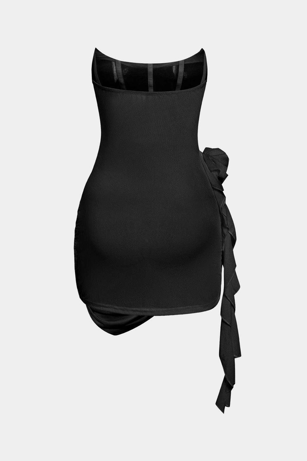 BLACK STRAPLESS DRAPED MINI DRESS CLASSIC SOLID COLOR MINI