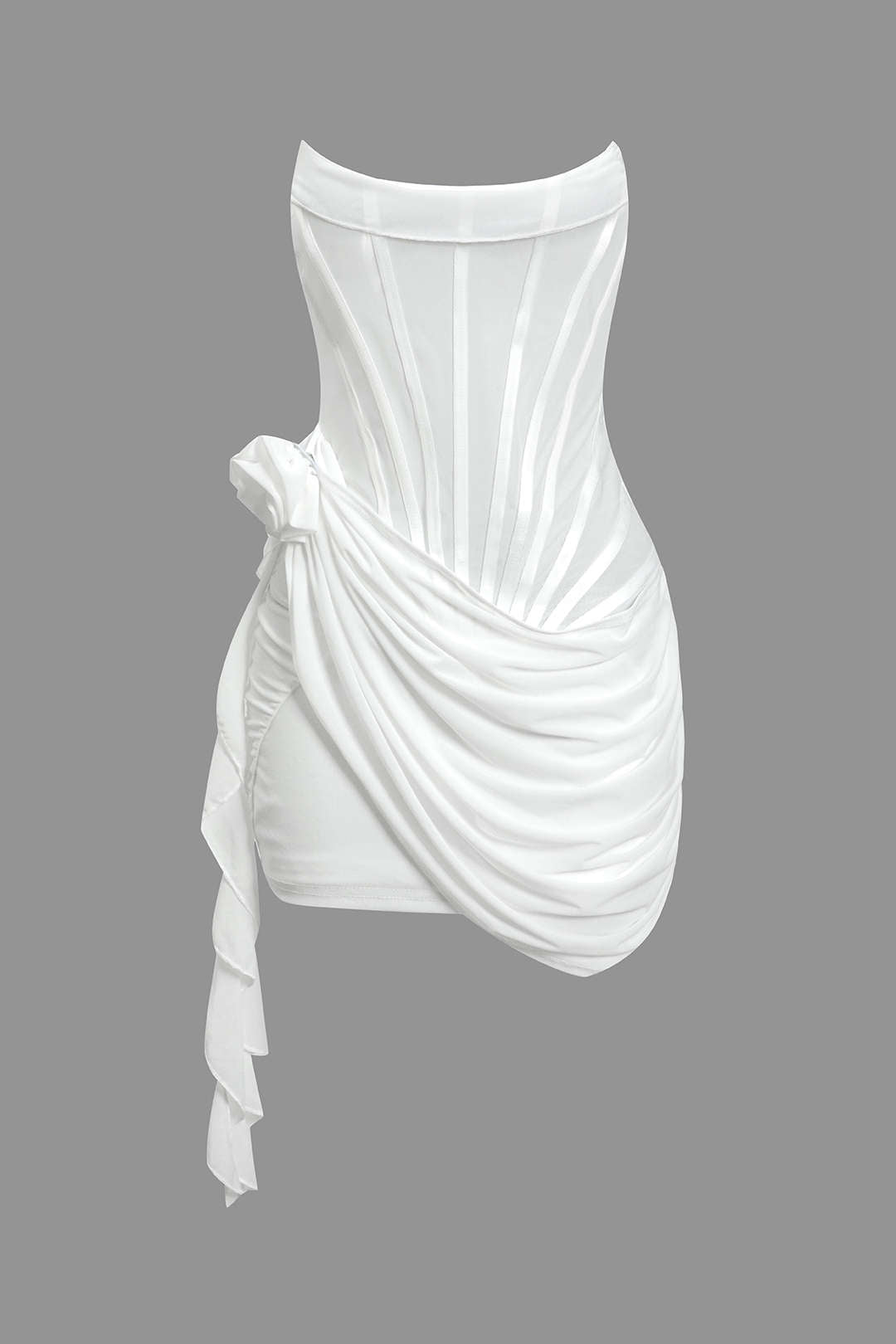 BLACK STRAPLESS DRAPED MINI DRESS CLASSIC SOLID COLOR MINI