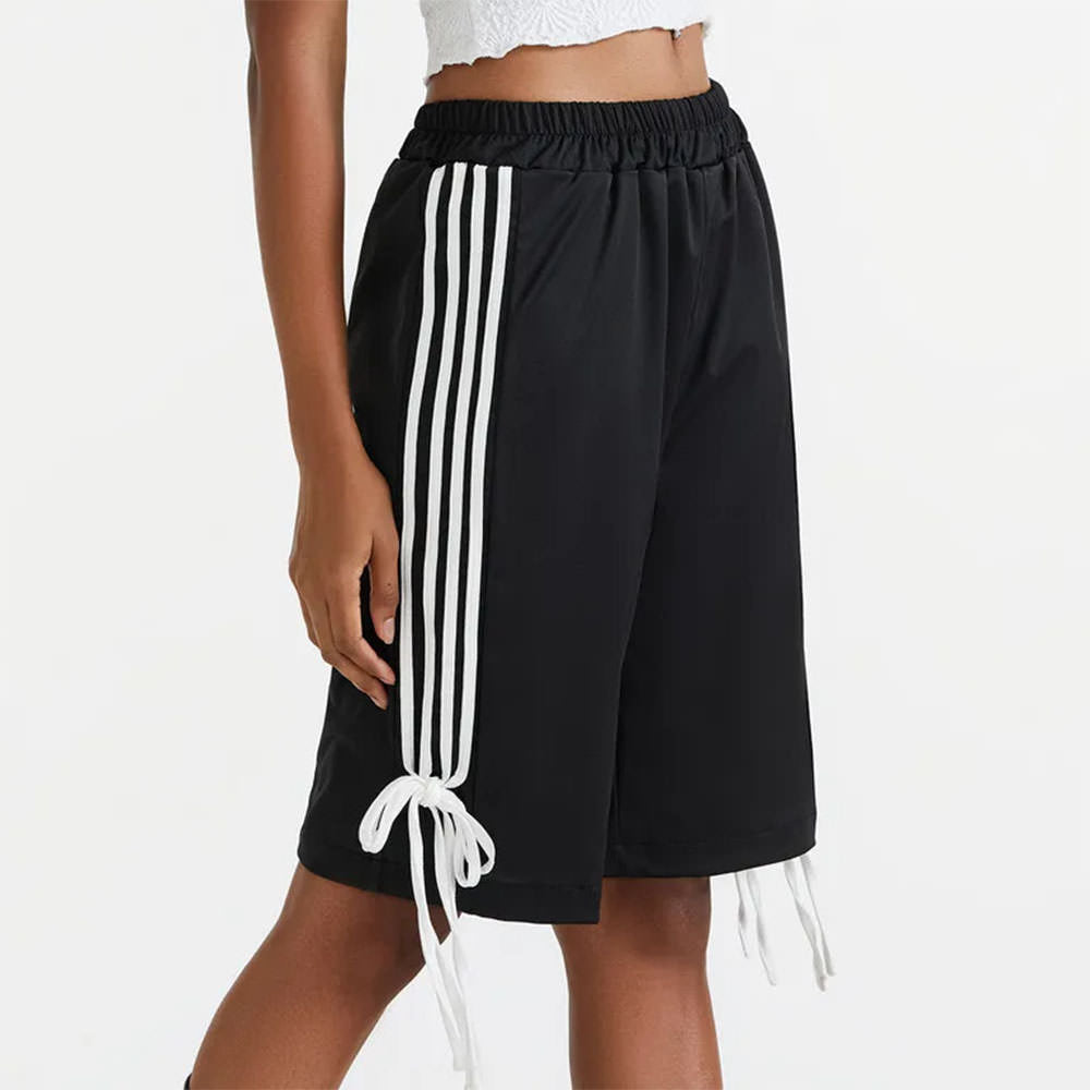 BLACK STRIPE CULOTTES CHARMING BOW ACCENTS