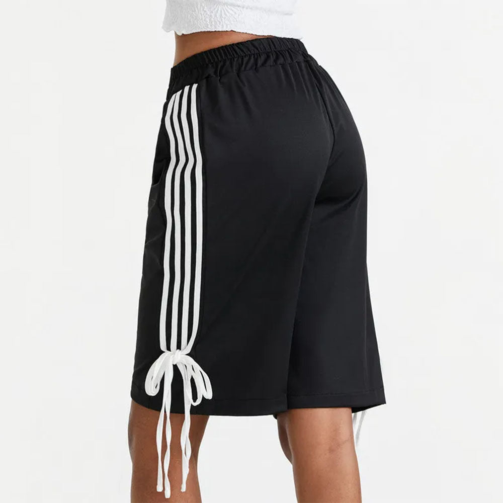 BLACK STRIPE CULOTTES CHARMING BOW ACCENTS