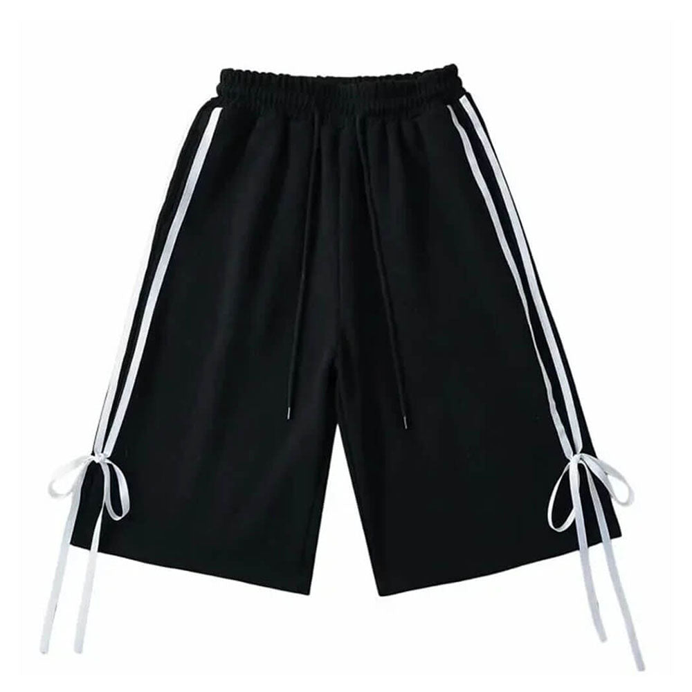 BLACK STRIPE CULOTTES CHARMING BOW ACCENTS