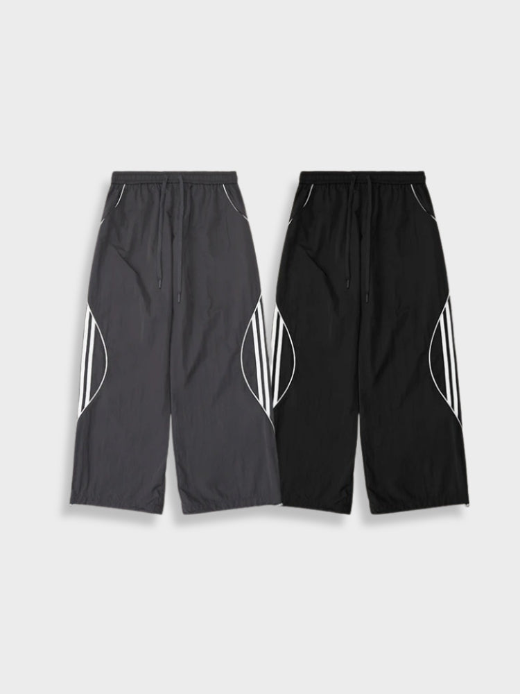 BLACK STRIPED JOGGER TRACK PANTS WITH WHITE STRIPES FOR ACTIVE WEAR