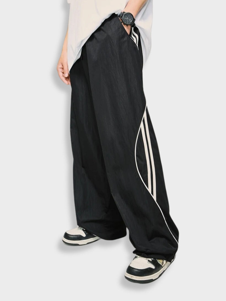 BLACK STRIPED JOGGER TRACK PANTS WITH WHITE STRIPES FOR ACTIVE WEAR