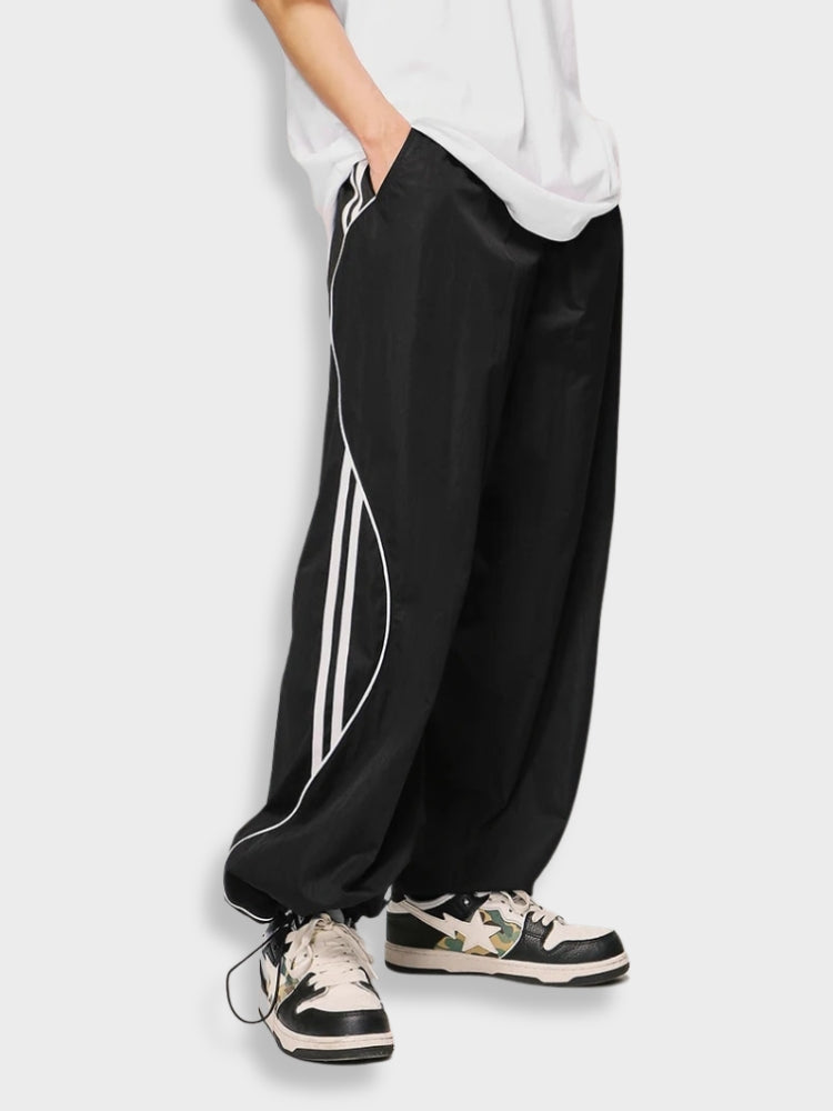 BLACK STRIPED JOGGER TRACK PANTS WITH WHITE STRIPES FOR ACTIVE WEAR