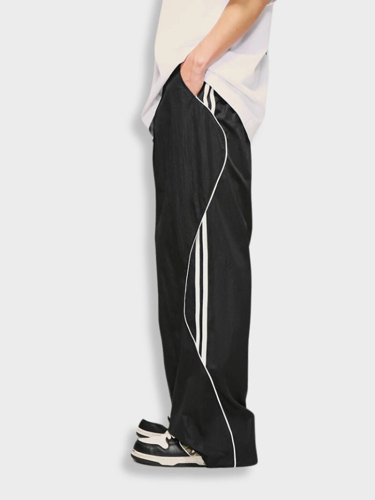 BLACK STRIPED JOGGER TRACK PANTS WITH WHITE STRIPES FOR ACTIVE WEAR