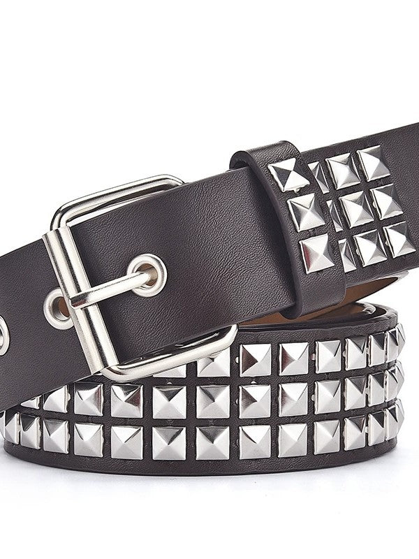 BLACK STUDDED BELT IN STYLISH SYNTHETIC LEATHER