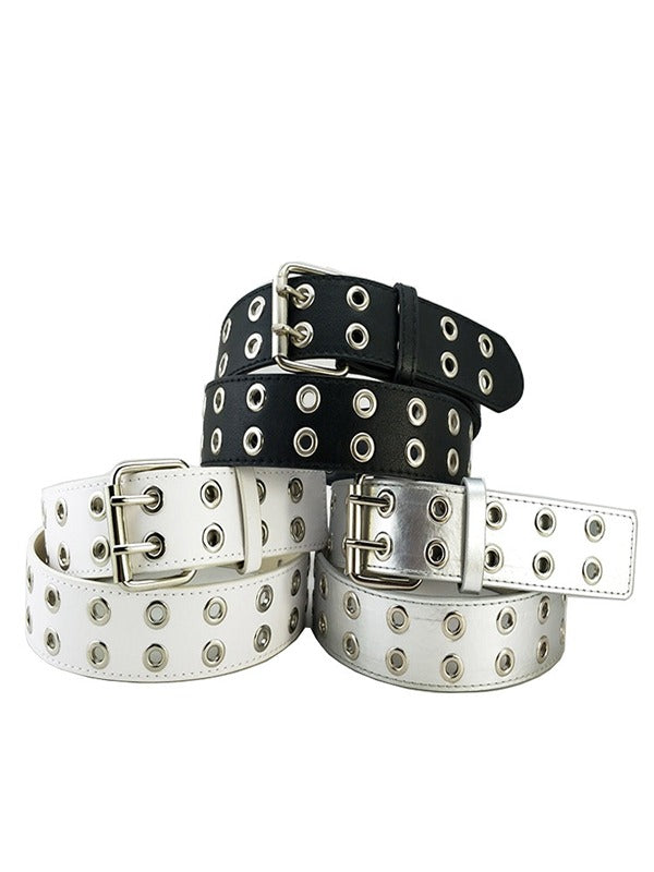 BLACK STUDDED BELT WITH SYNTHETIC LEATHER ALLOY DETAILING