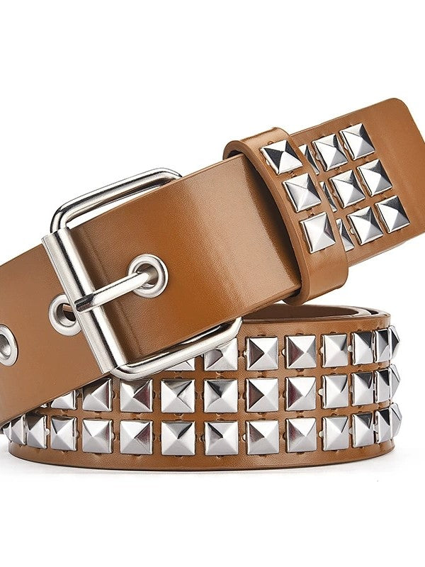 BLACK STUDDED BELT WITH SYNTHETIC LEATHER ALLOY DETAILING