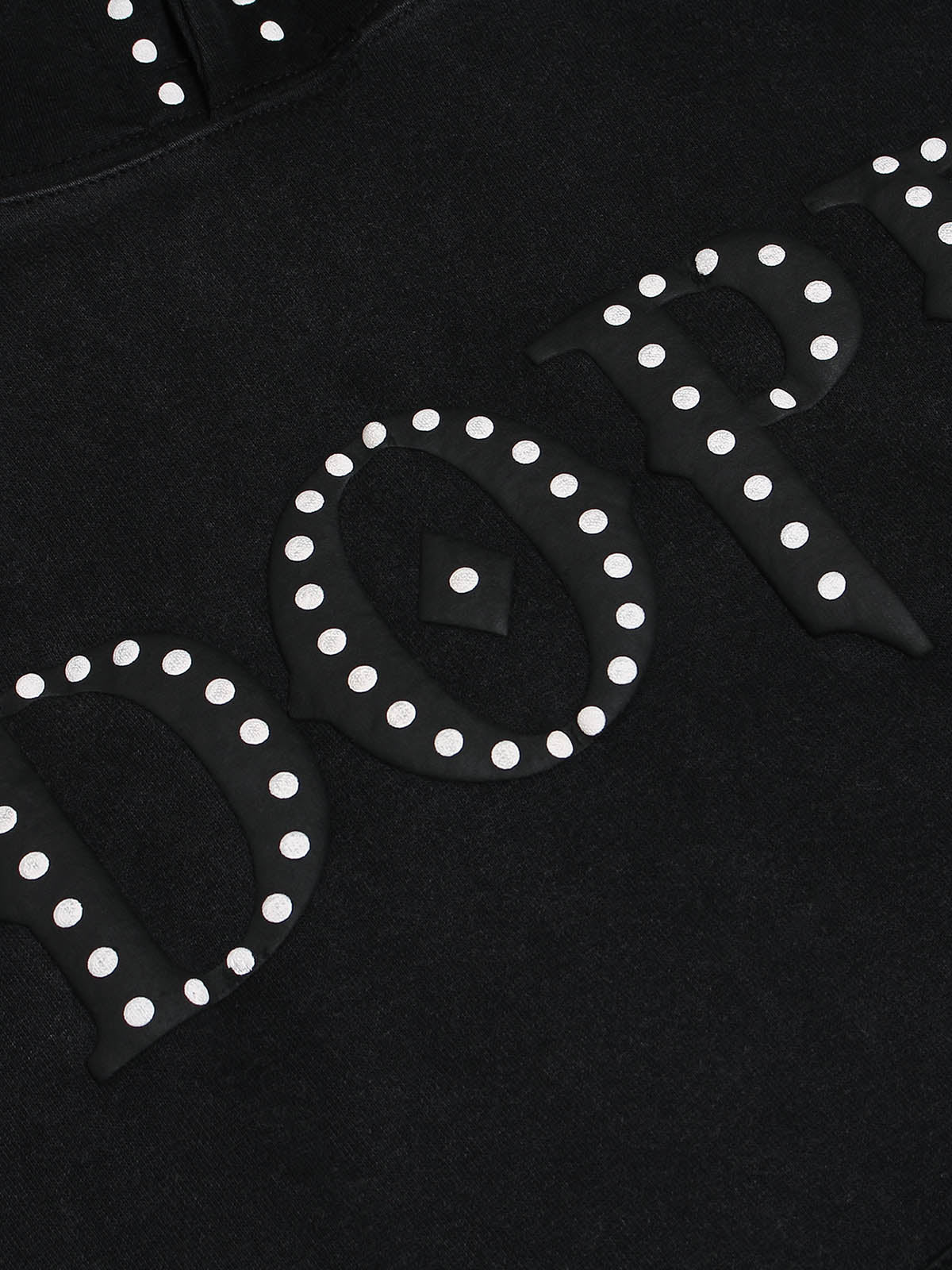 BLACK STUDDED HOODIE WITH GRAPHIC DOPE LETTERING AND EMBROIDERED COLLAR