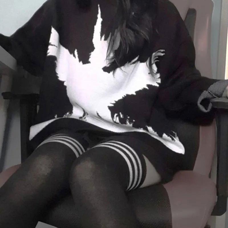 BLACK SWEATER WITH ANGEL GRAPHIC - Y2K GOOD N EVIL STYLE