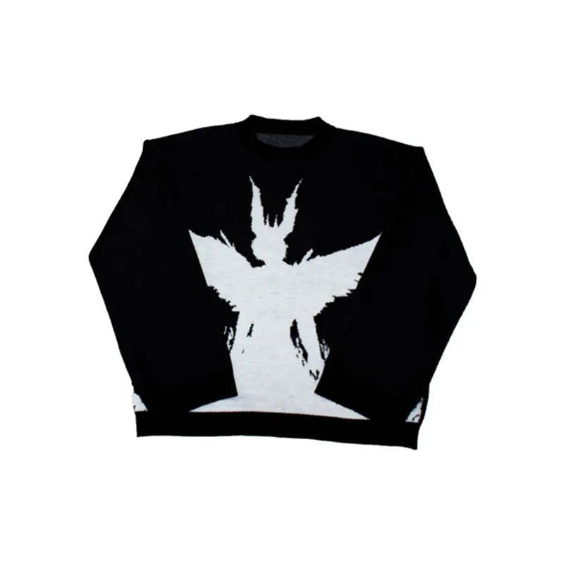 BLACK SWEATER WITH ANGEL GRAPHIC - Y2K GOOD N EVIL STYLE