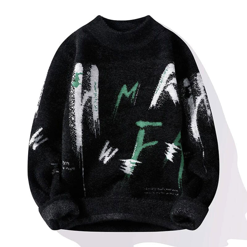 BLACK SWEATER WITH WHITE AND GREEN LETTERING - SWEAT HWF TECHNOLOGY
