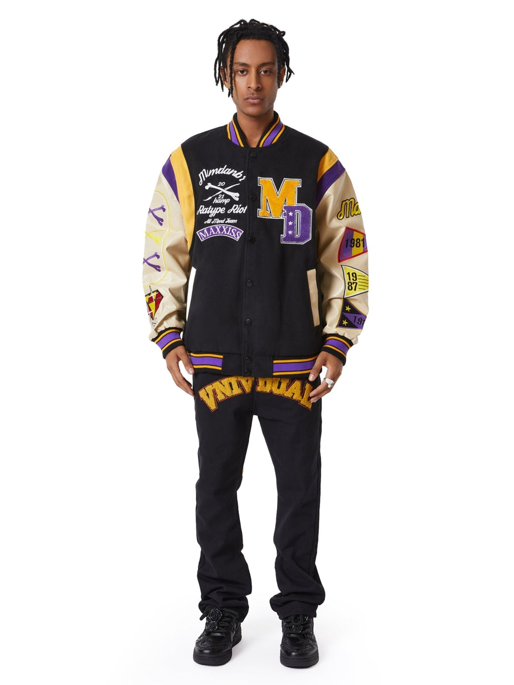 BLACK SWEATPANTS INDIVIDUAL MID WAIST COTTON BLEND LONG PANTS