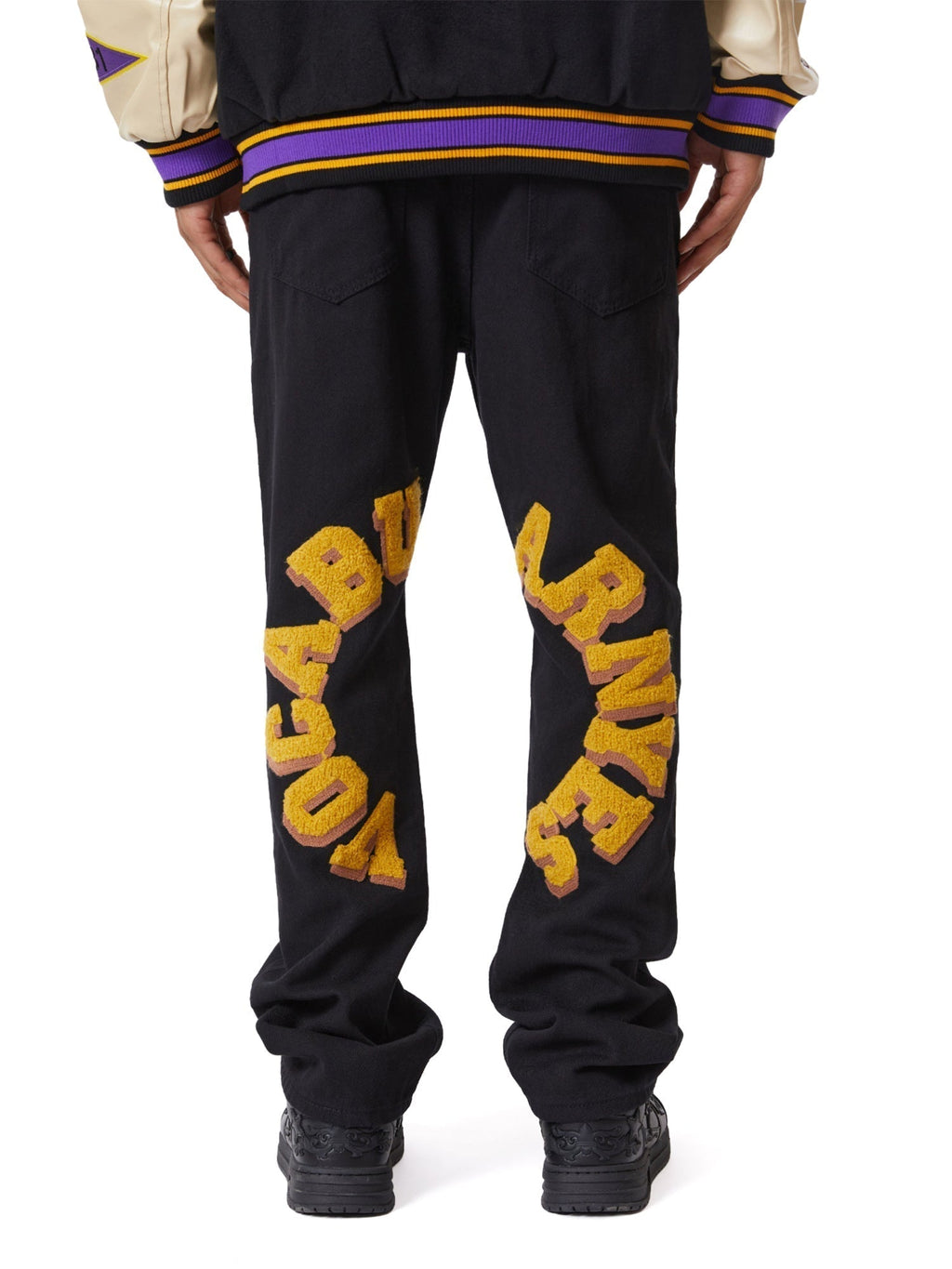 BLACK SWEATPANTS INDIVIDUAL MID WAIST COTTON BLEND LONG PANTS