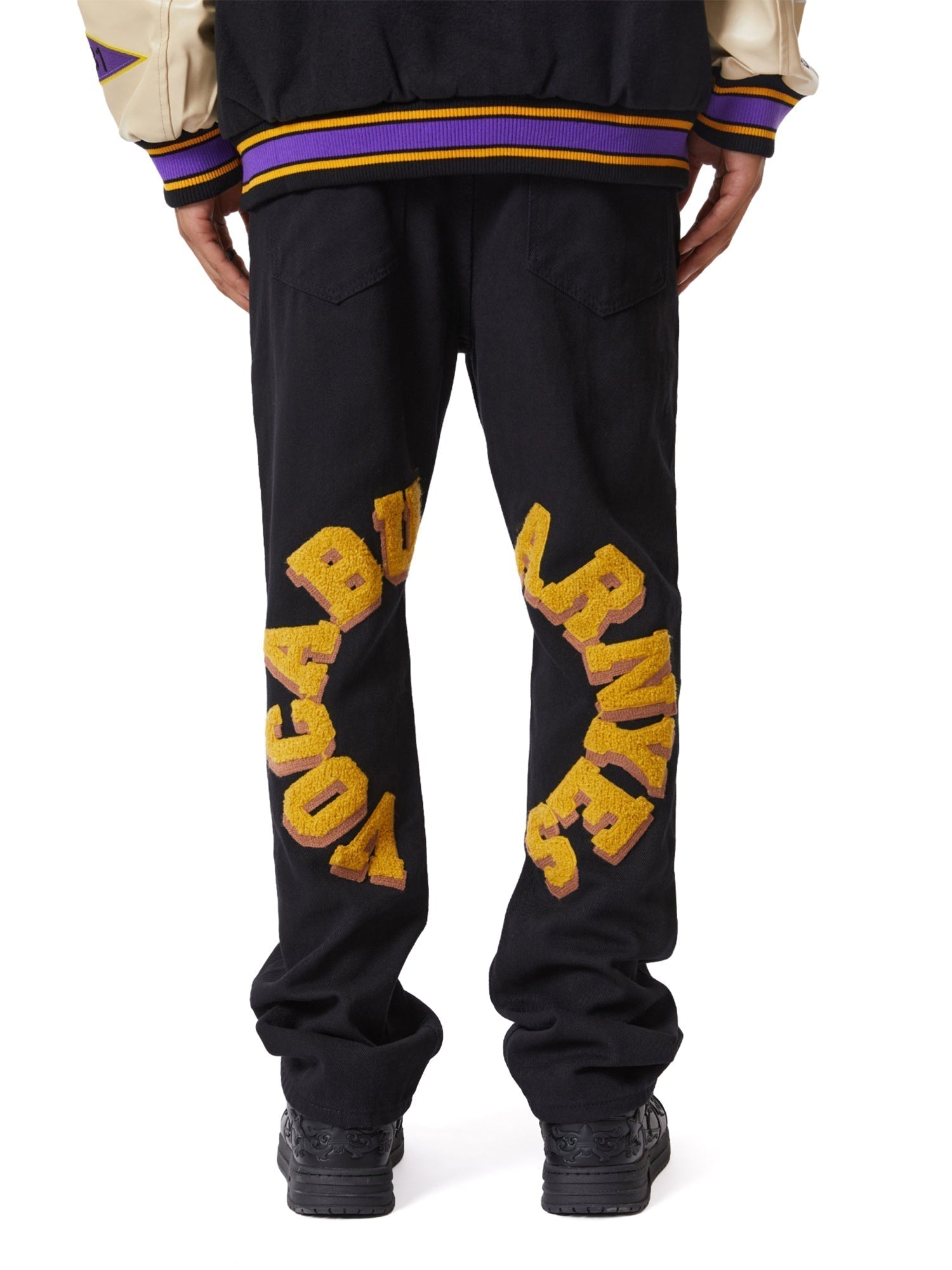 BLACK SWEATPANTS INDIVIDUAL MID WAIST COTTON BLEND LONG PANTS