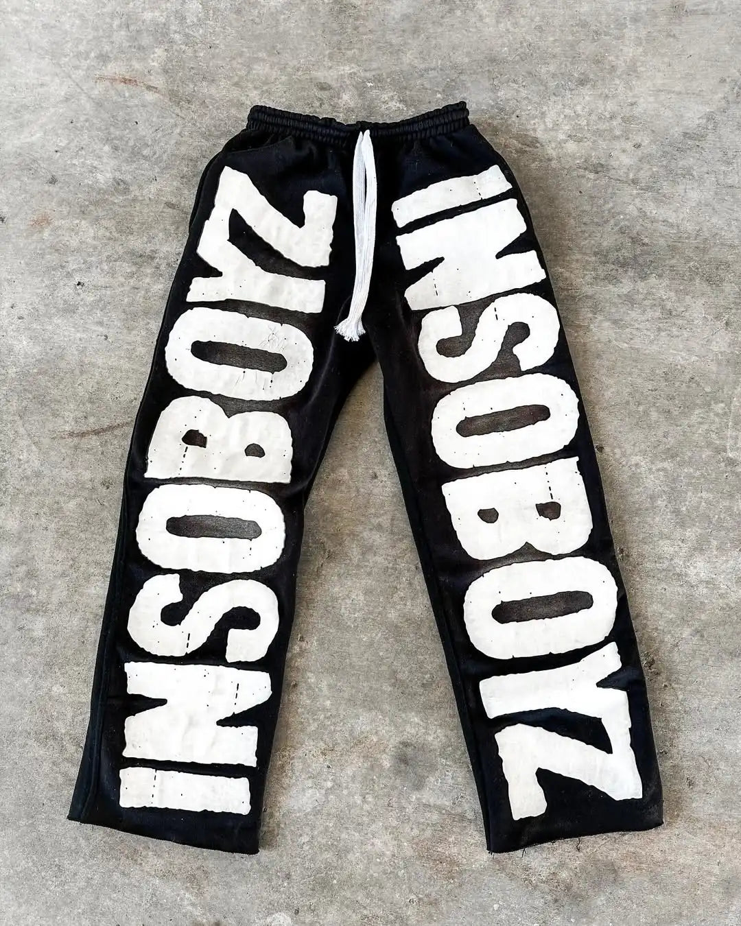 BLACK SWEATPANTS WITH WHITE LETTERING - STREET RETRO LETTER STYLE
