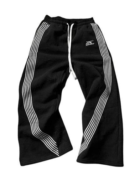 BLACK SWEATPANTS WITH WHITE STRIPES SECURE STORAGE SOLUTION