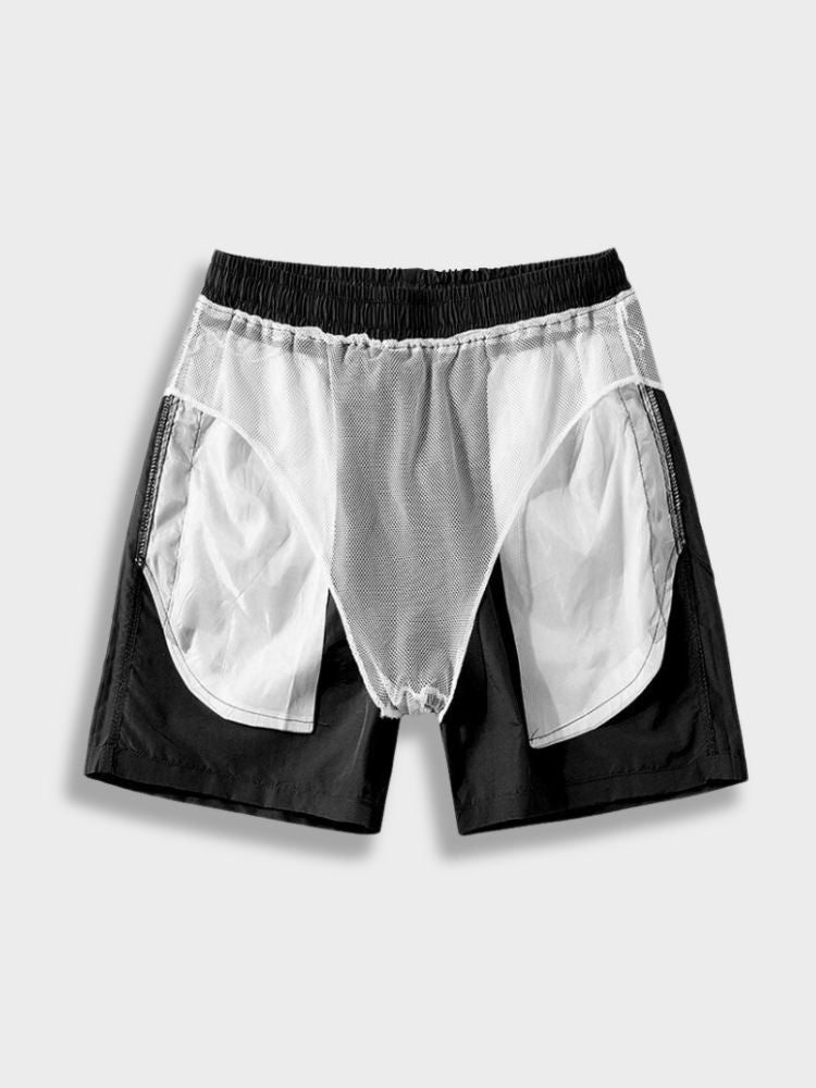 BLACK SWIM TRUNKS WITH ORANGE DRAWSTRING