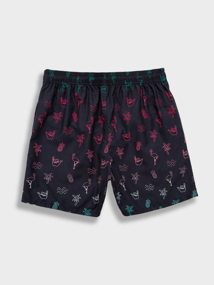BLACK SWIM TRUNKS WITH TROPICAL PATTERN