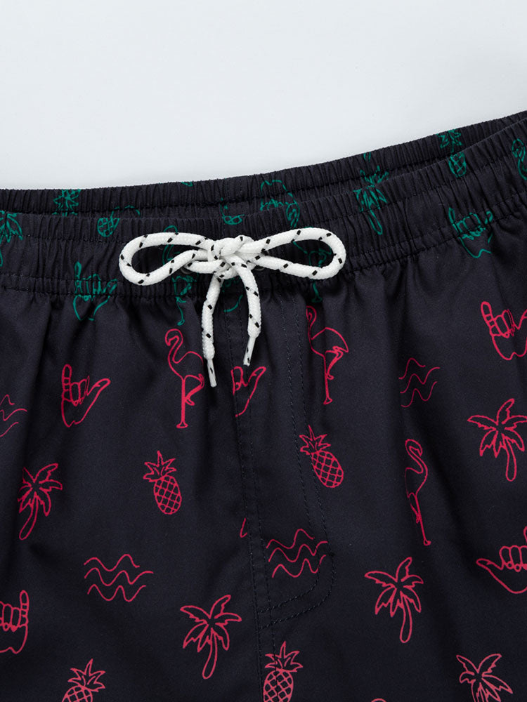 BLACK SWIM TRUNKS WITH TROPICAL PATTERN