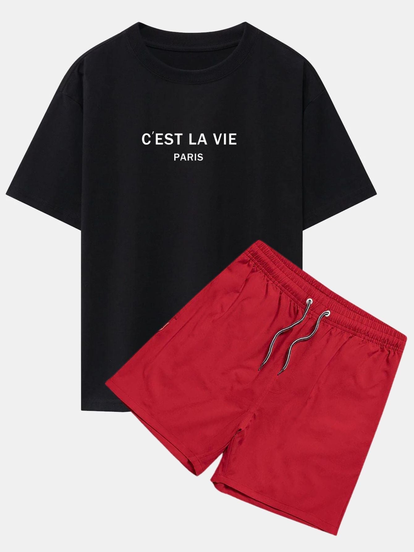 BLACK T-SHIRT AND RED SHORTS SET FOR CASUAL WEAR