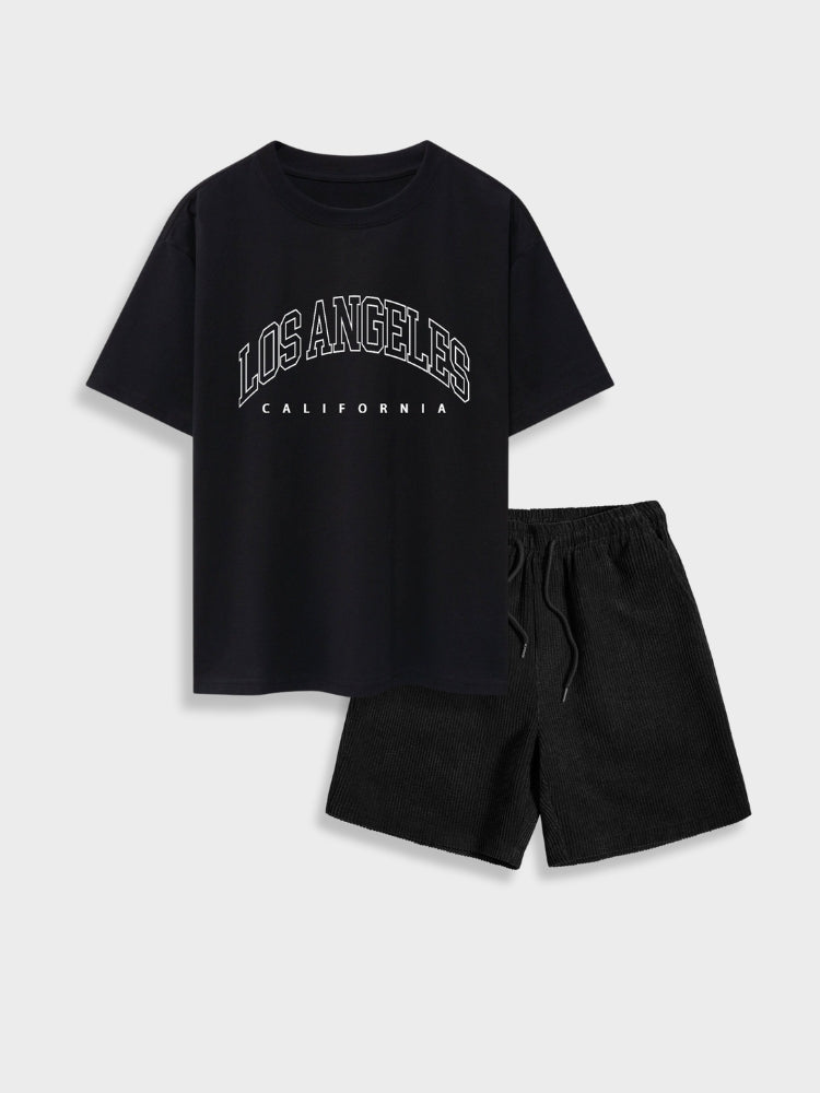 BLACK T-SHIRT AND SHORTS SET WITH COTTON T-SHIRT AND SHORTS SET