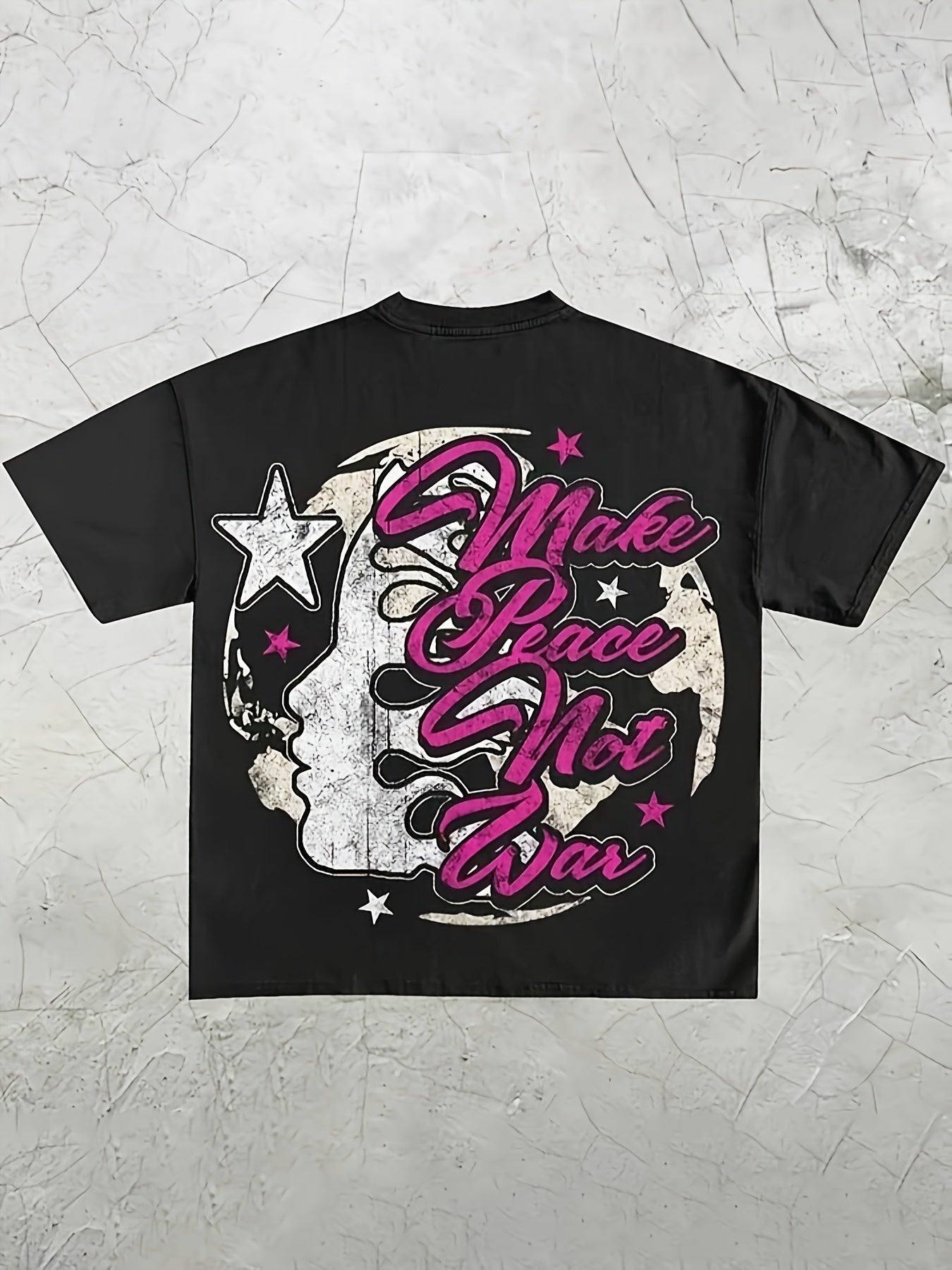 BLACK T-SHIRT MAKE PEACE NOT WAR GRAFFITI PRINT VINTAGE