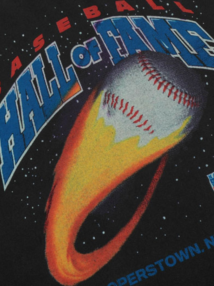 BLACK T-SHIRT WITH BASEBALL GRAPHIC VINTAGE HALL FAME TEE