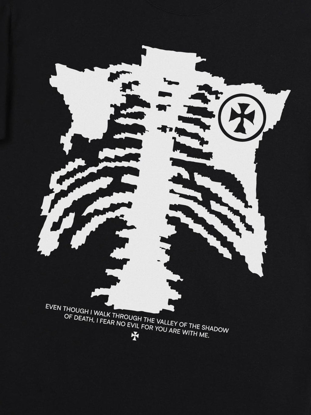 BLACK T-SHIRT WITH PIXELATED SKELETON GRAPHIC CHIC CASUAL JERSEY