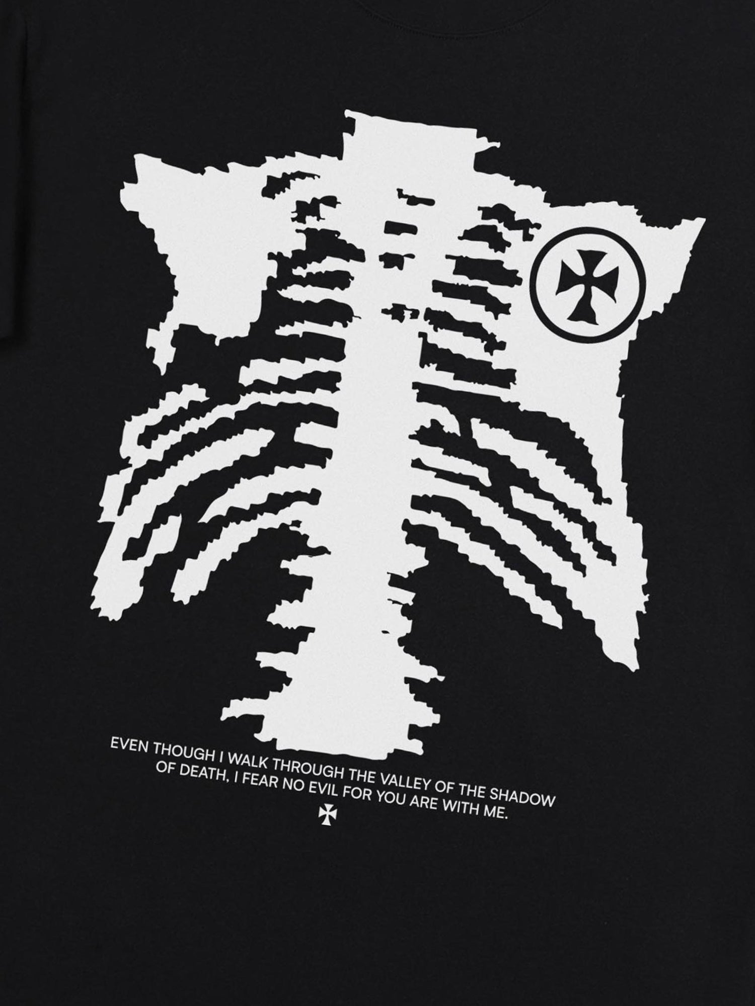 BLACK T-SHIRT WITH PIXELATED SKELETON GRAPHIC CHIC CASUAL JERSEY