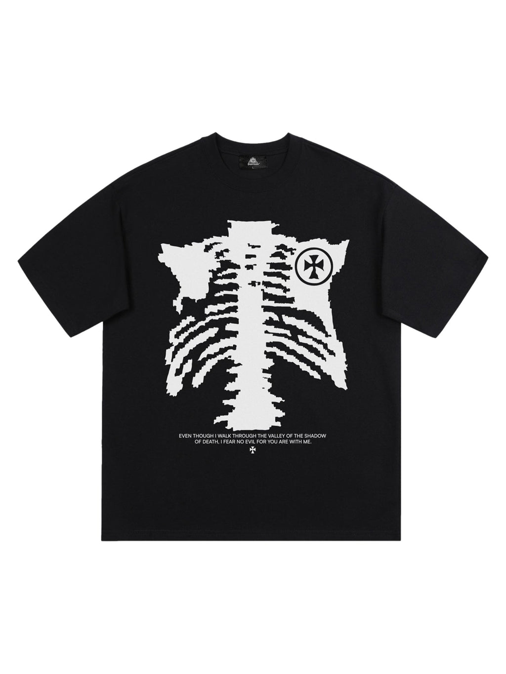 BLACK T-SHIRT WITH PIXELATED SKELETON GRAPHIC CHIC CASUAL JERSEY
