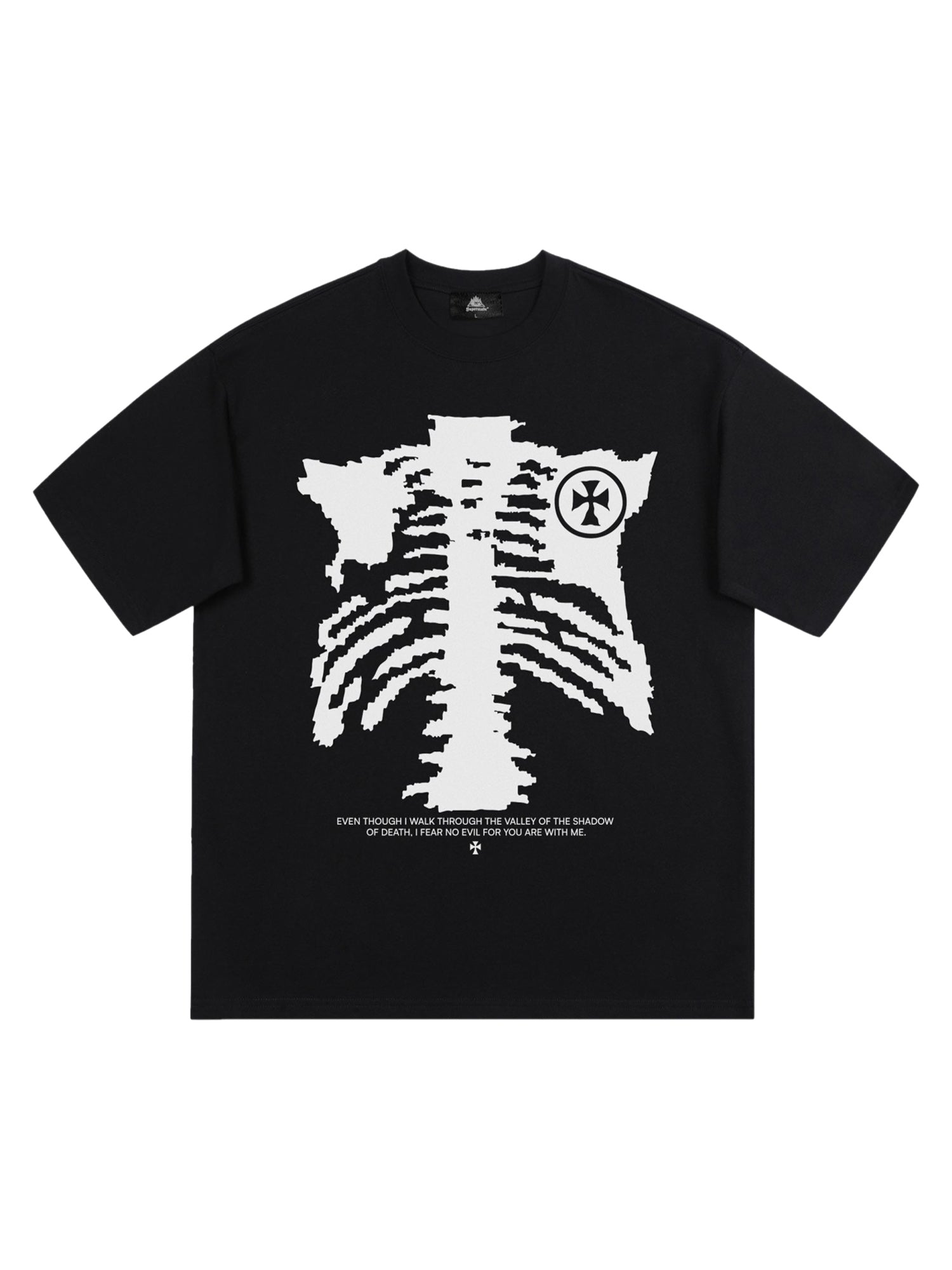 BLACK T-SHIRT WITH PIXELATED SKELETON GRAPHIC CHIC CASUAL JERSEY