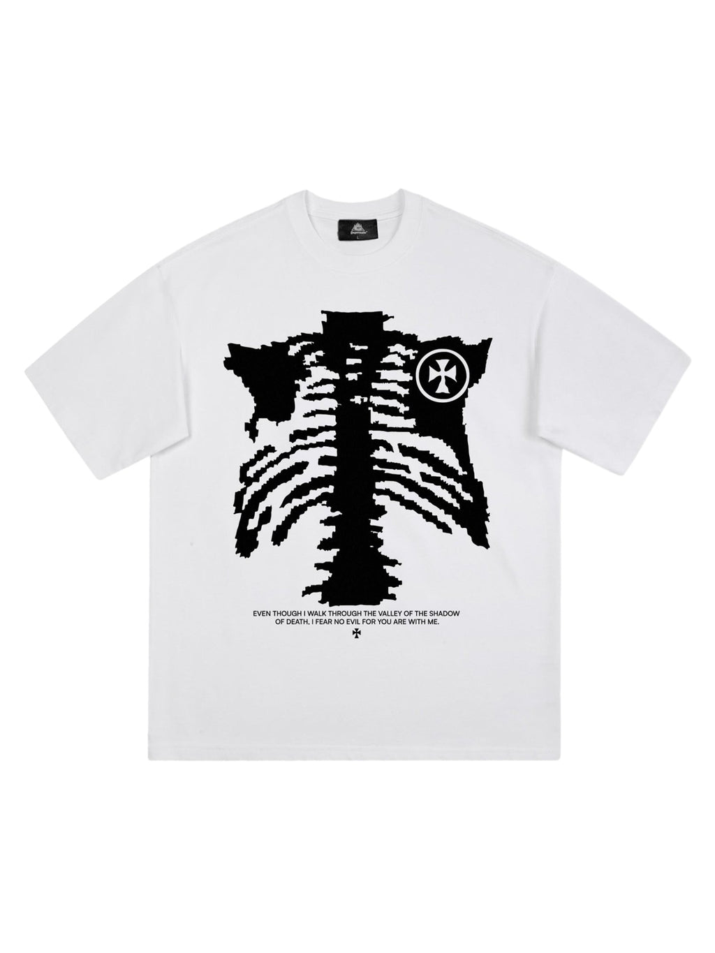 BLACK T-SHIRT WITH PIXELATED SKELETON GRAPHIC CHIC CASUAL JERSEY