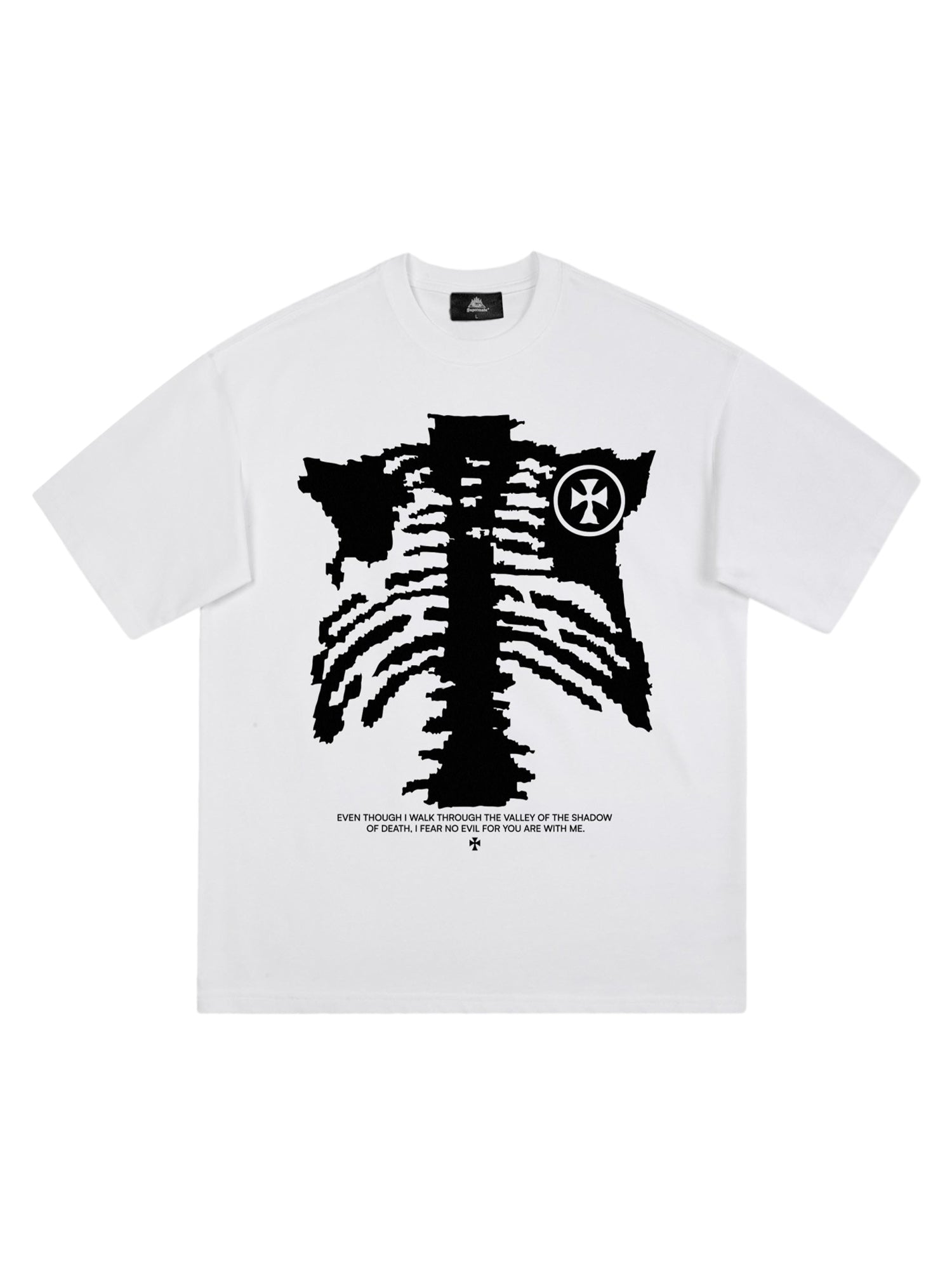 BLACK T-SHIRT WITH PIXELATED SKELETON GRAPHIC CHIC CASUAL JERSEY