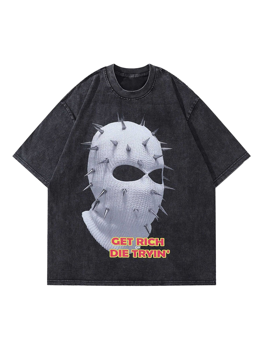 BLACK T-SHIRT WITH SPIKED SKI MASK GRAPHIC - AVATAR PRINT T-SHIRT