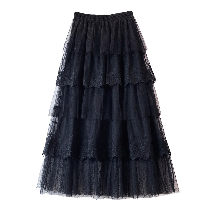 BLACK TIERED TULLE SKIRT FOR WOMEN