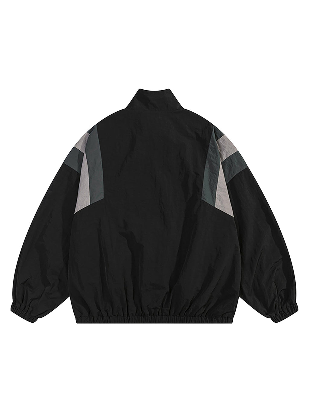 BLACK TRACK JACKET WITH GRAY ACCENTS LONG SLEEVE SPLICED DESIGN