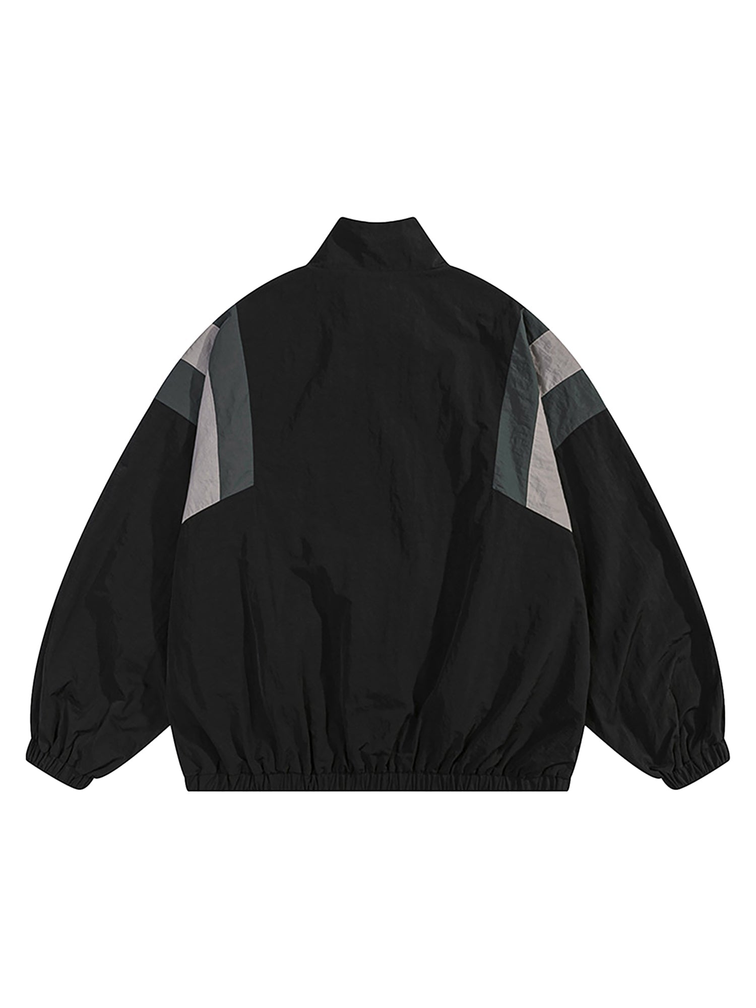 BLACK TRACK JACKET WITH GRAY ACCENTS LONG SLEEVE SPLICED DESIGN