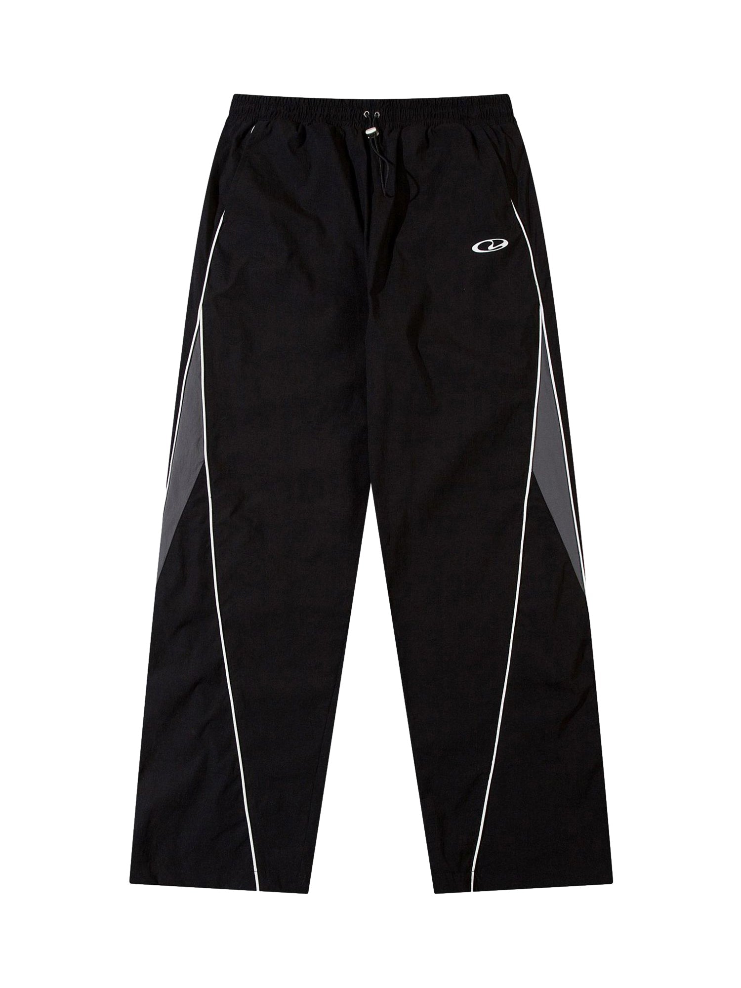 BLACK TRACK PANTS WITH WHITE ACCENTS - LONG PANTS MID WAIST STRAIGHT LEG
