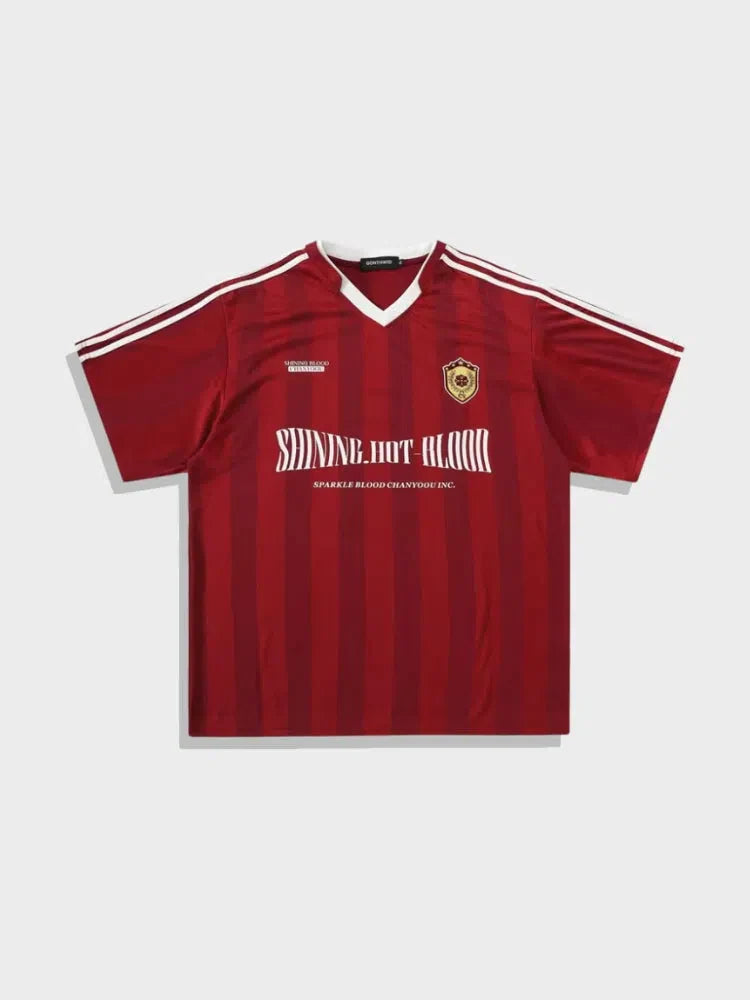 BLACK V-NECK FOOTBALL TEE WITH WHITE STRIPES - SPARKLE FOOTBALL TEE