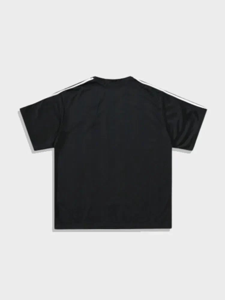 BLACK V-NECK FOOTBALL TEE WITH WHITE STRIPES - SPARKLE FOOTBALL TEE