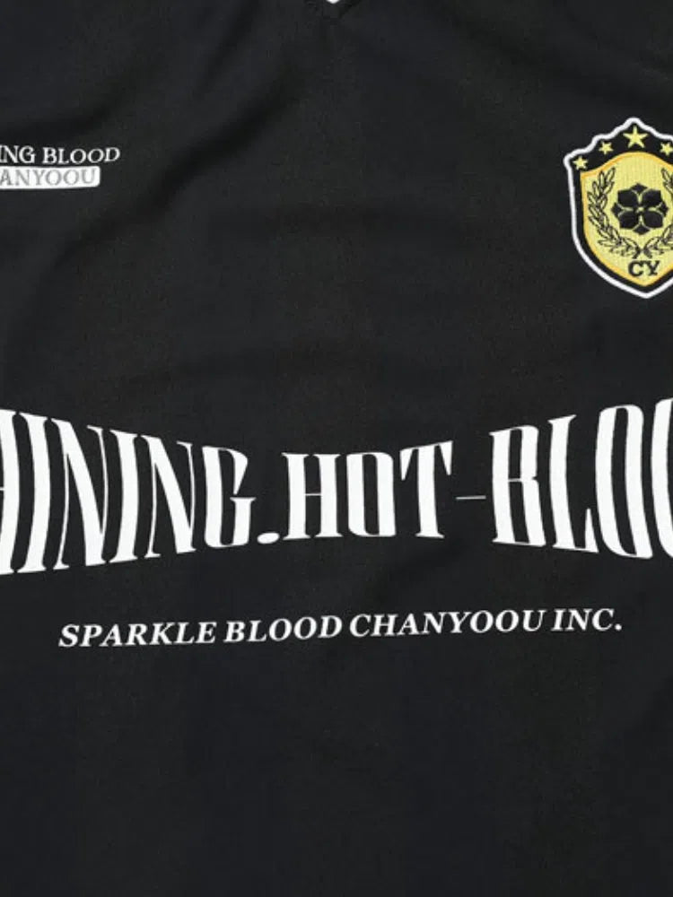 BLACK V-NECK FOOTBALL TEE WITH WHITE STRIPES - SPARKLE FOOTBALL TEE