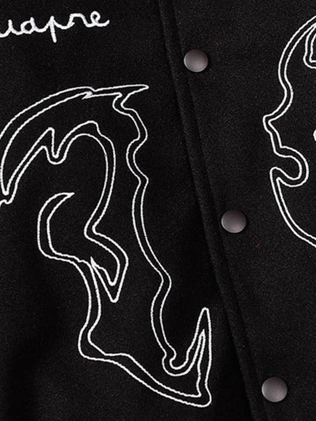 BLACK VARSITY JACKET WITH EMBROIDERED DESIGNS - SYMBOL EMBROIDERY