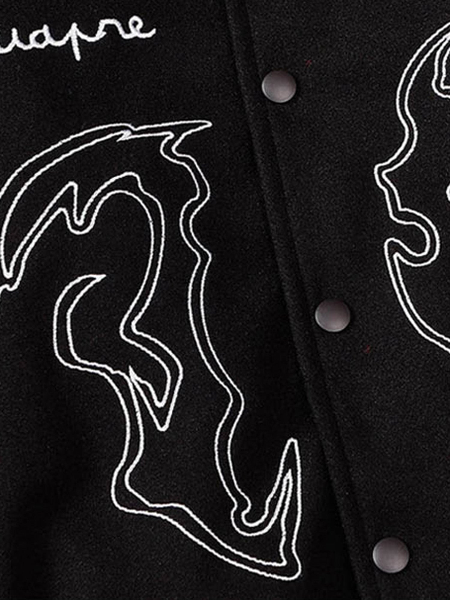 BLACK VARSITY JACKET WITH EMBROIDERED DESIGNS - SYMBOL EMBROIDERY